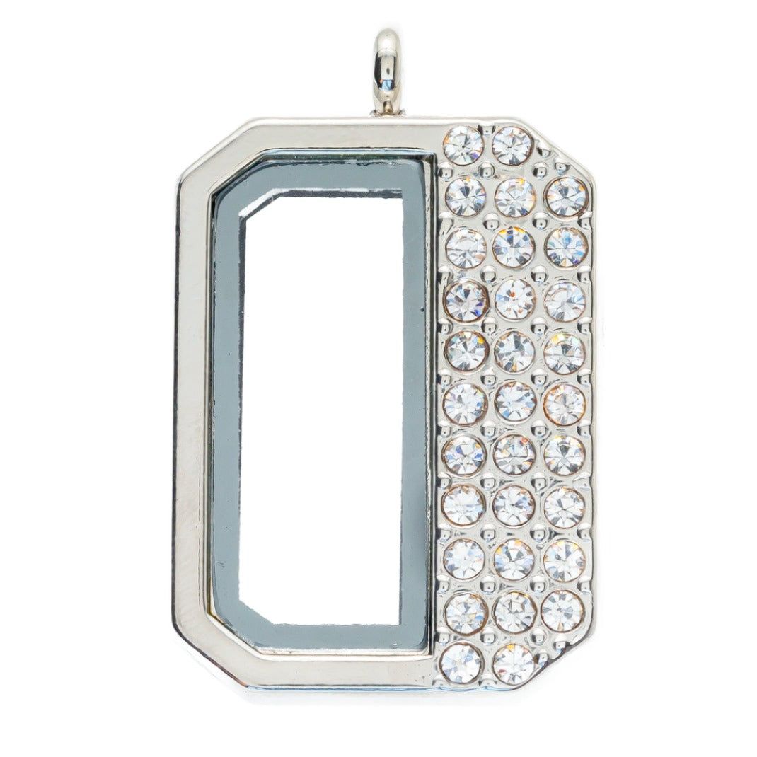 Half Window Rhinestone Pendant Silver Plated Locket Default Title