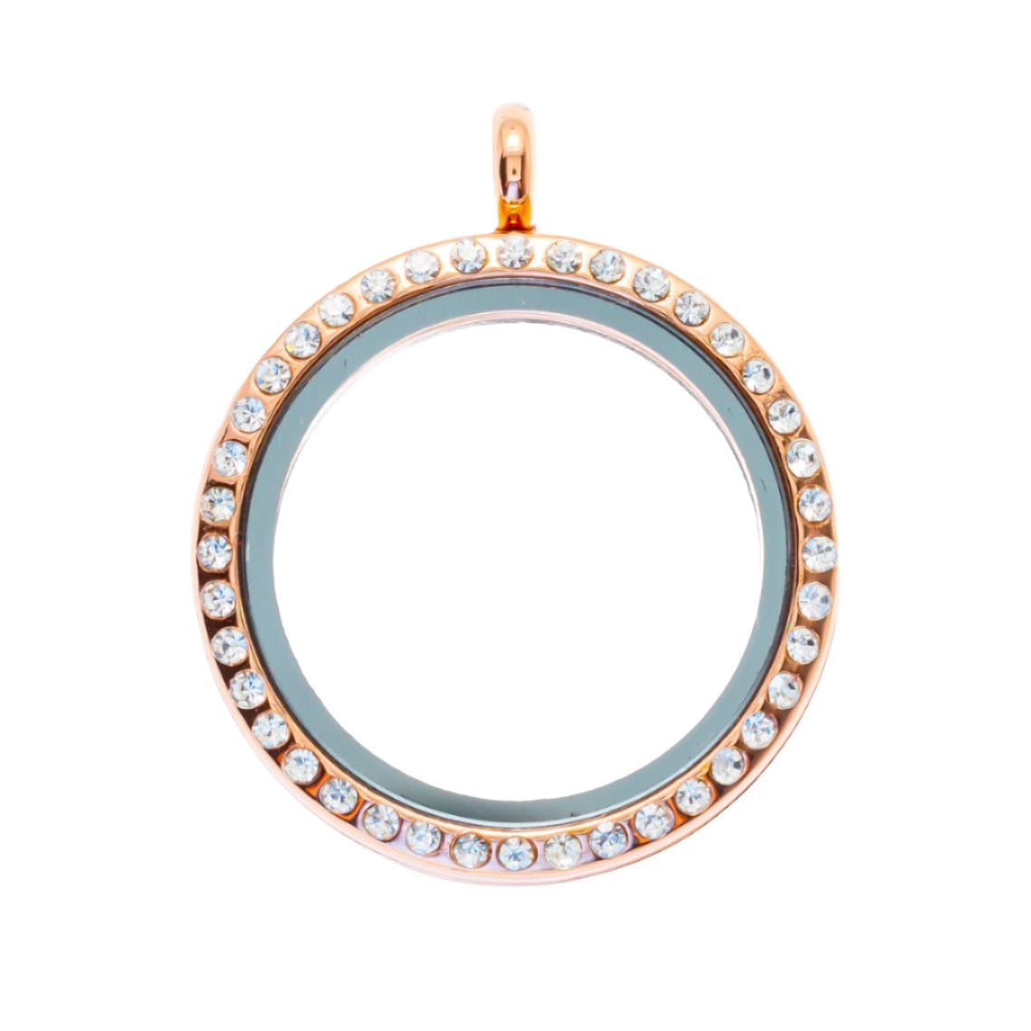30mm Round Rhinestone Pendant Rose Gold Locket With Rose Gold Chain Default Title