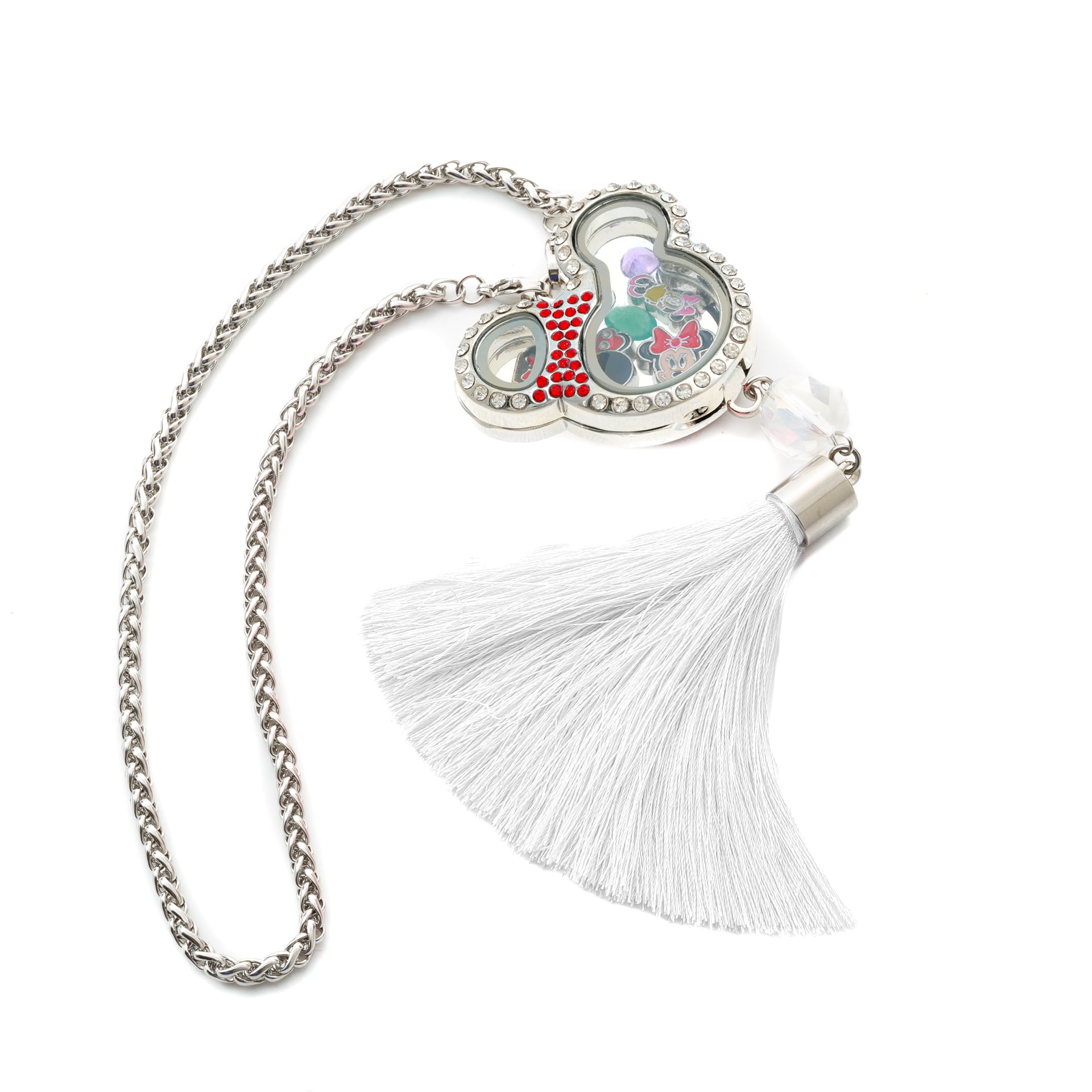 White Disney Minnie Mouse Car Hanging or Pendant Glass Locket with Tassel Default Title