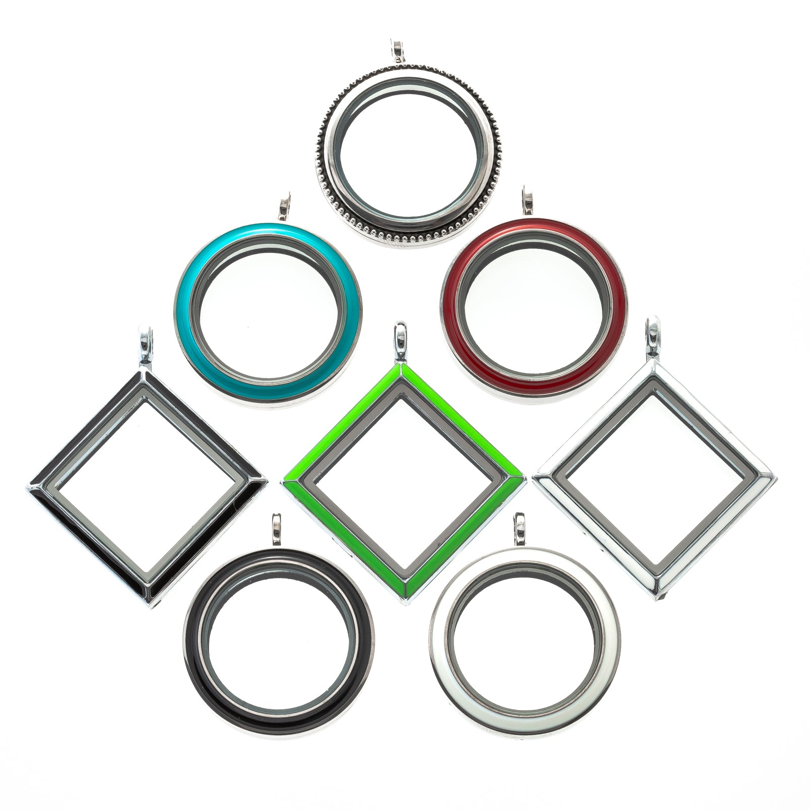 8 Pack Variety Shape and Colors Flip Up and Twist Off Magnetic Glass Lockets
