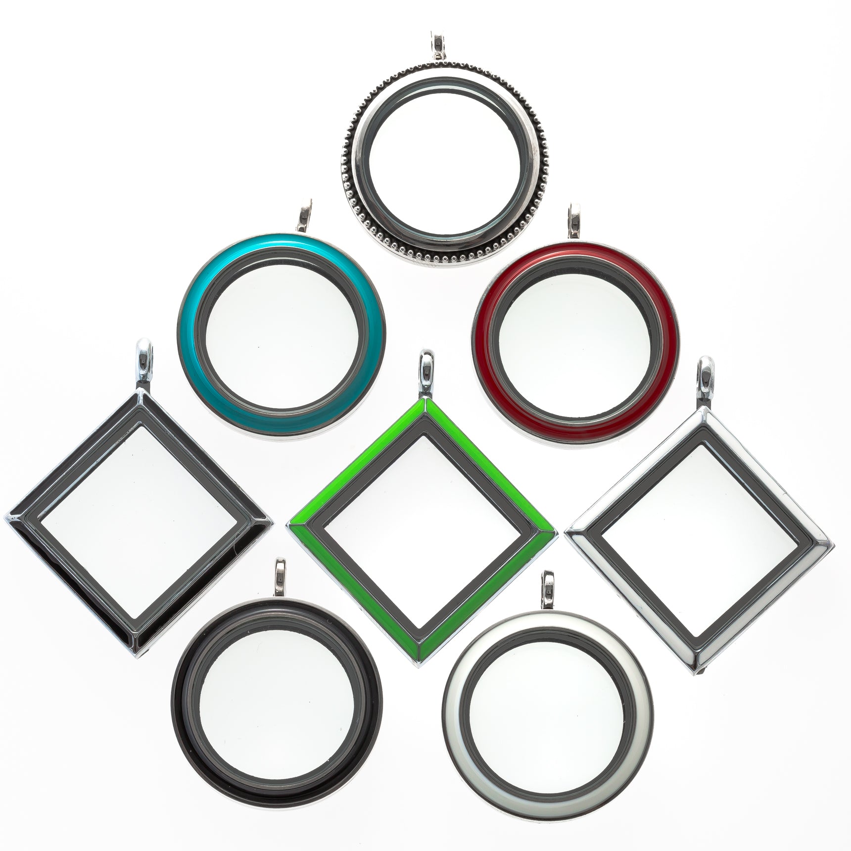 8 Pack Variety Shape and Colors Flip Up and Twist Off Magnetic Glass Lockets