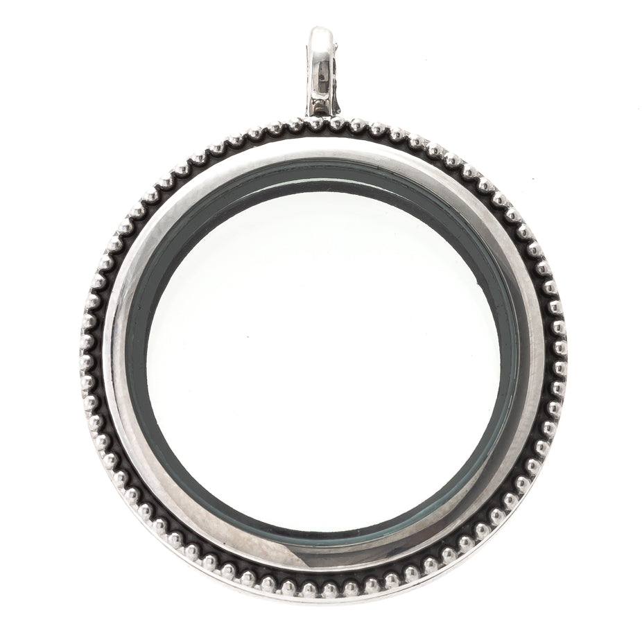 30mm Studded Black Enamel Round Twist Screw Off Glass Locket Default Title