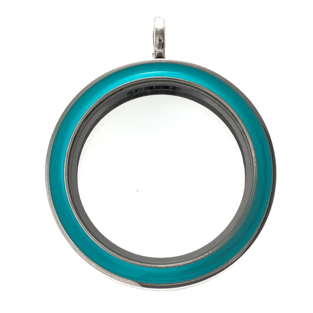 30mm Teal Aquamarine Round Enamel Twist Screw Off Glass Locket Default Title