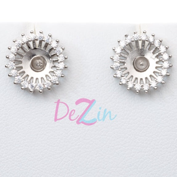 DIY Mount Earrings - 925 Sterling Silver Rhinestone Halo / Sunflower