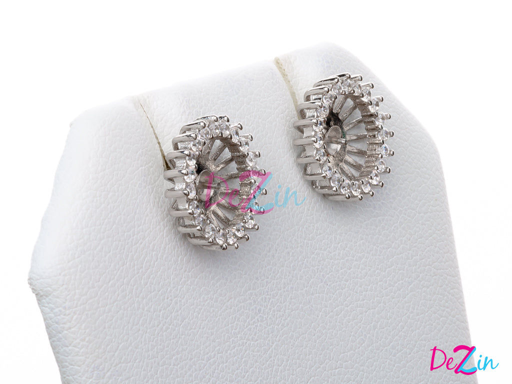 DIY Mount Earrings - 925 Sterling Silver Rhinestone Halo / Sunflower