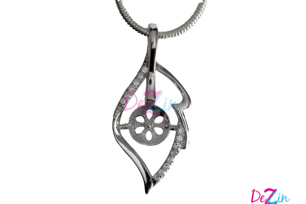Mount Pendant .925 Sterling Silver Rhinestone Leaf