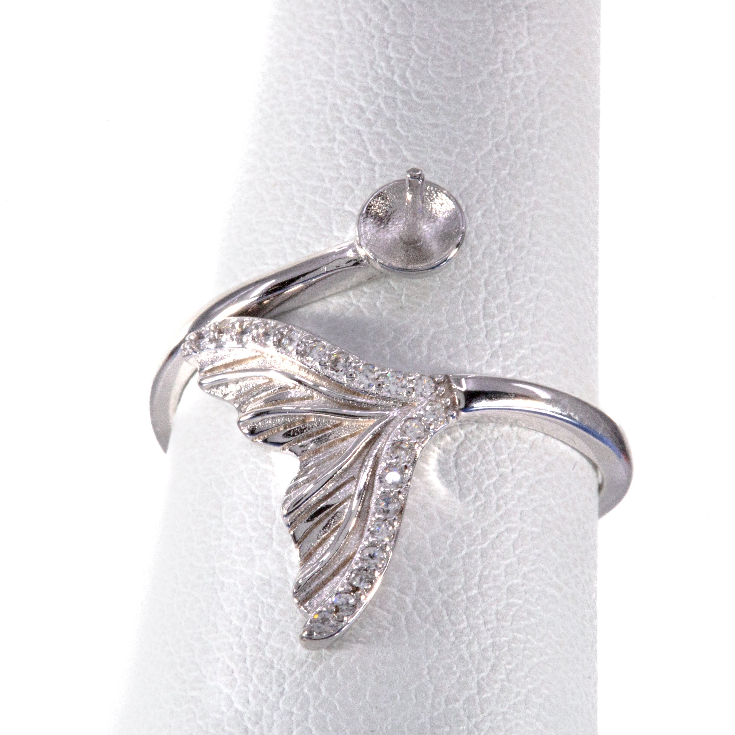 Anillo Ajustable de Montura .925 Plata Esterlina Cola de Sirena Strass