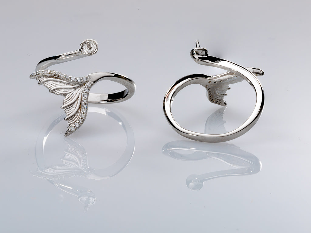 Mermaid Tail Rhinestone .925 Sterling Silver Adjustable Ring Mount Default Title