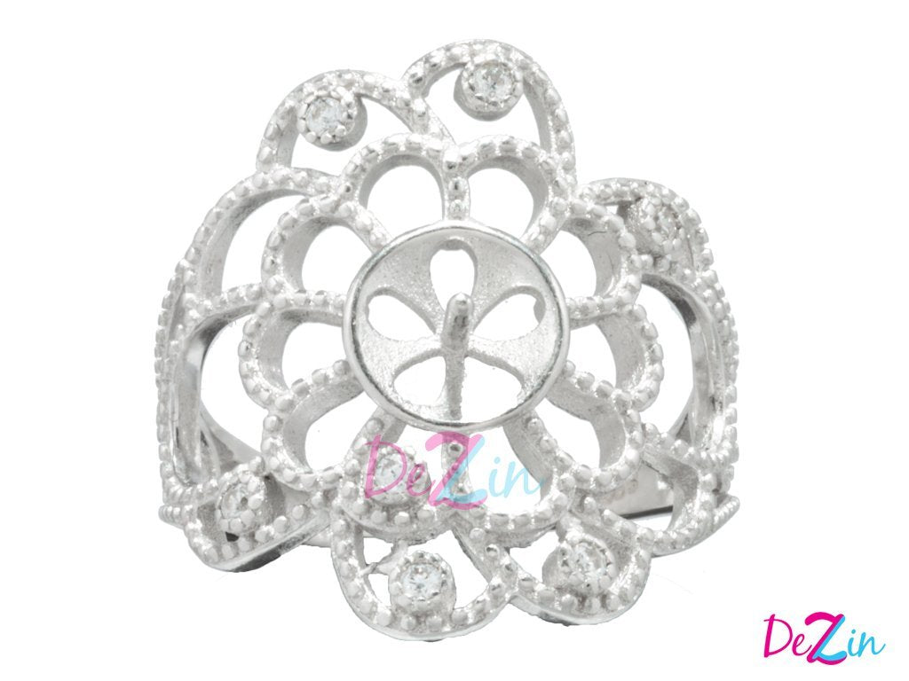 Anillo Ajustable Montura Plata de Ley .925 Flor Grande