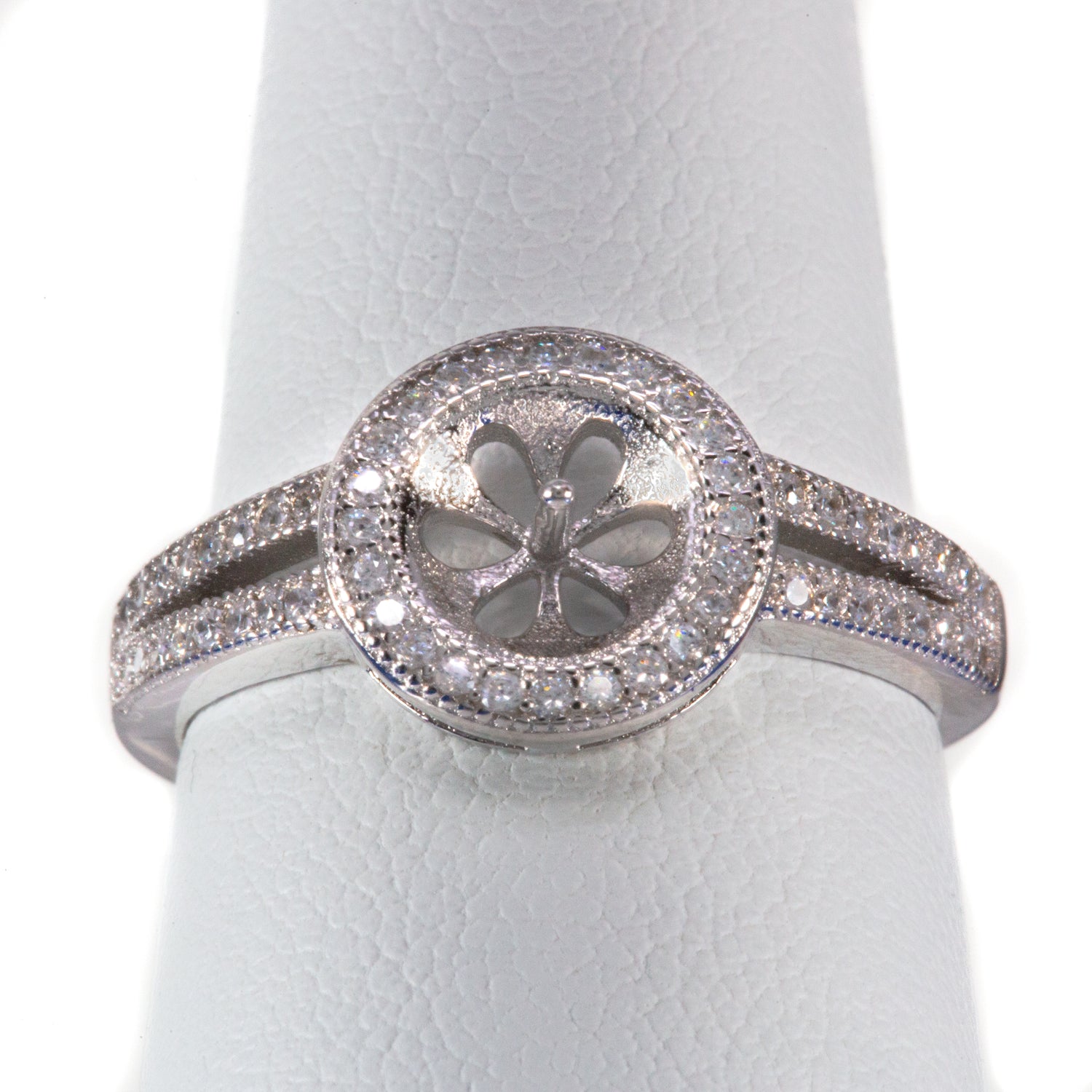 Anillo Ajustable Montura Plata .925 Halo 2 Con Strass