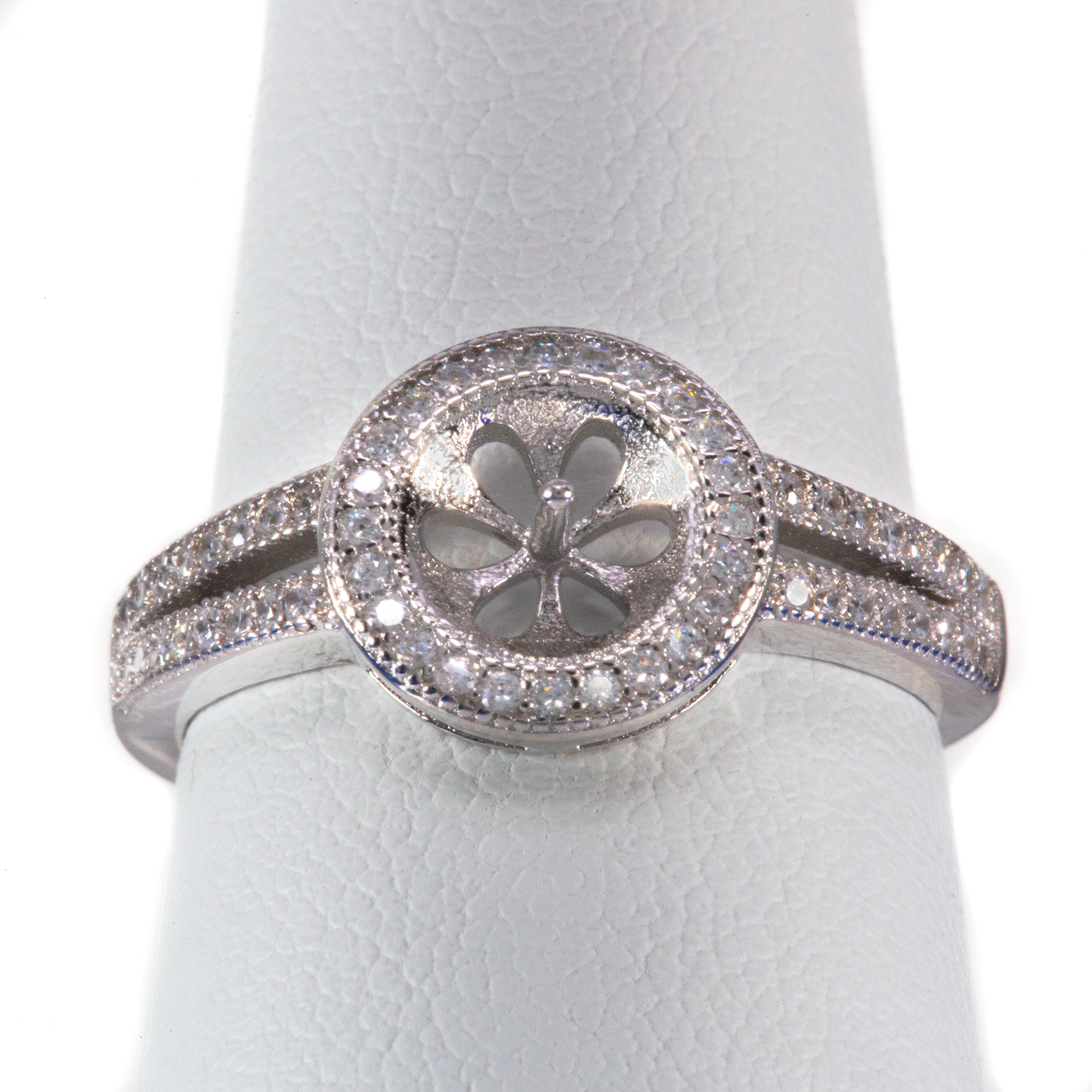 Anillo Ajustable Montura Plata .925 Halo 2 Con Strass