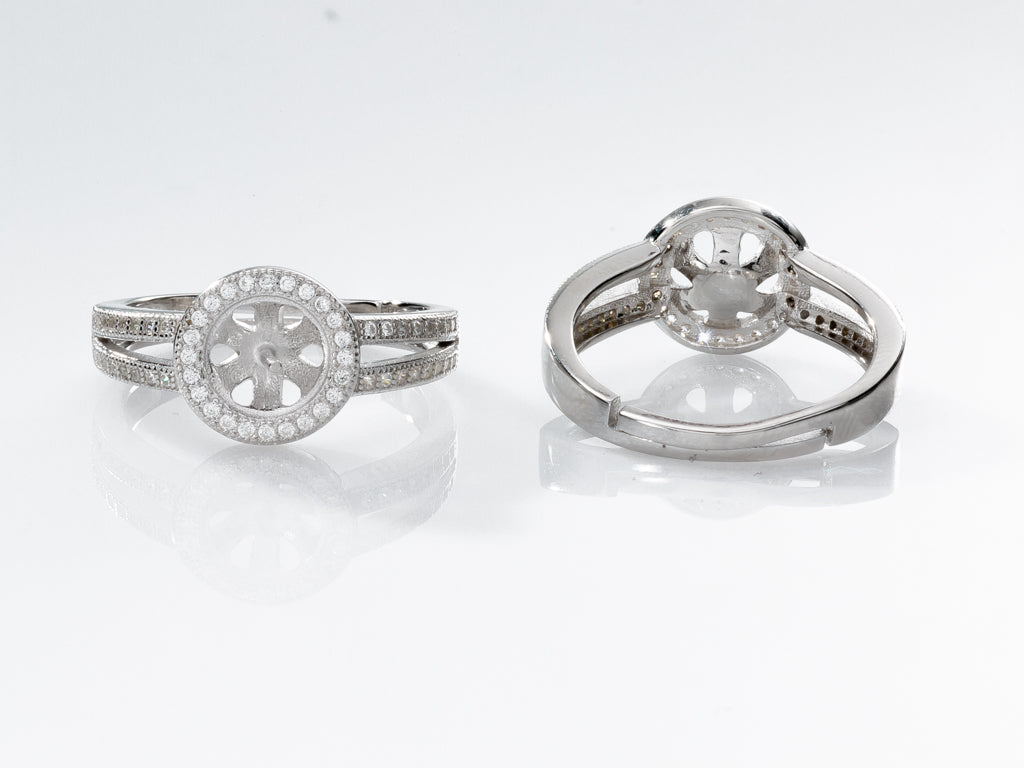 Halo 2 With Rhinestones .925 Sterling Silver Adjustable Ring Mount Default Title