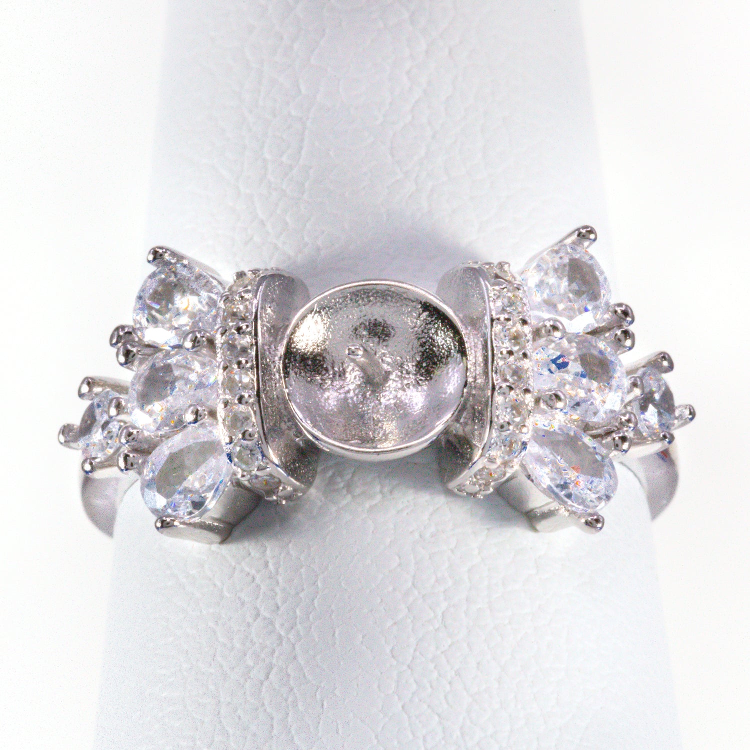 DIY Mount Adjustable Ring - 925 Sterling Silver Ornate Clear Zircon Crystals