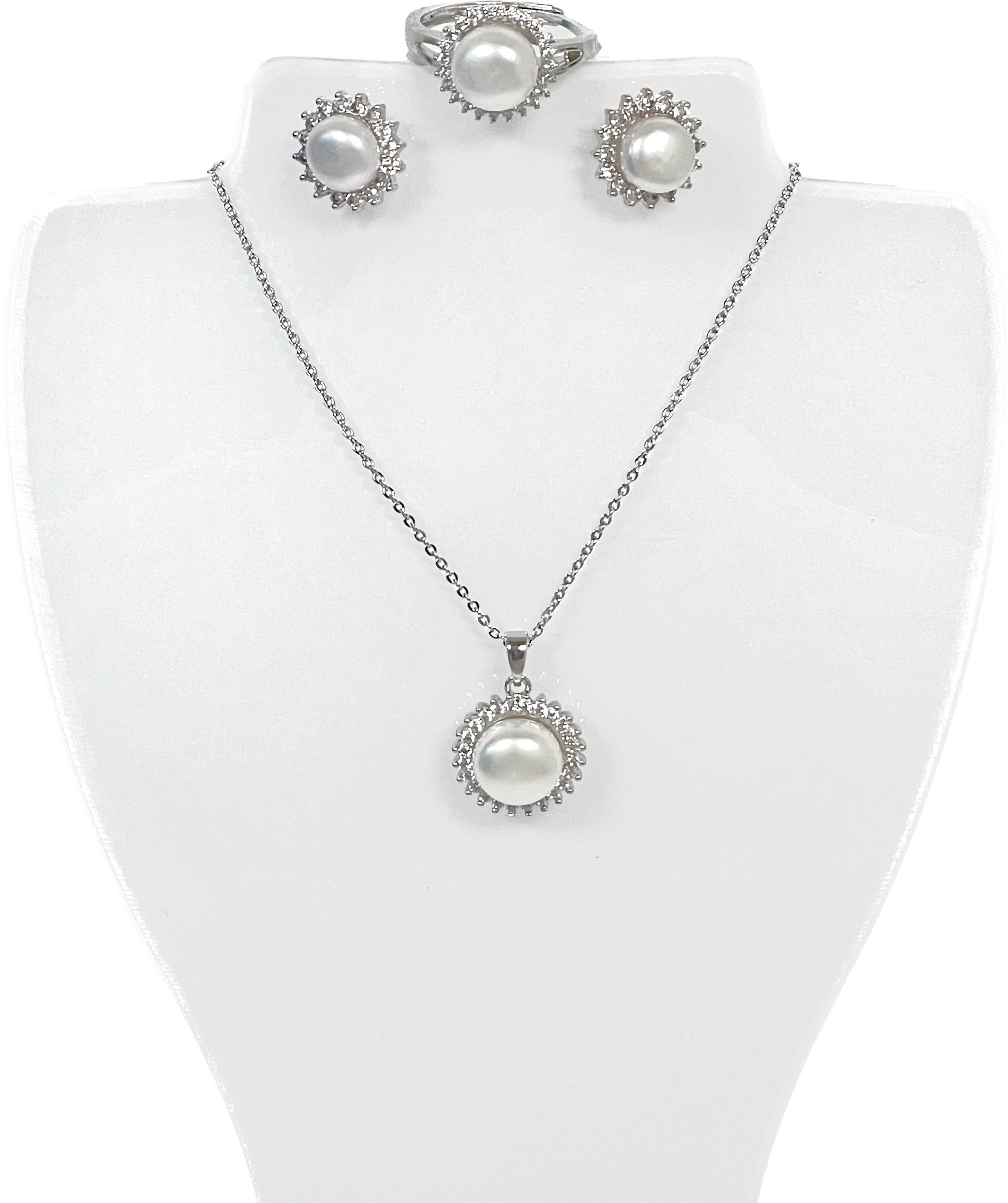 Plated Freshwater Pearl Full Jewelry Set with .925 Earring Posts