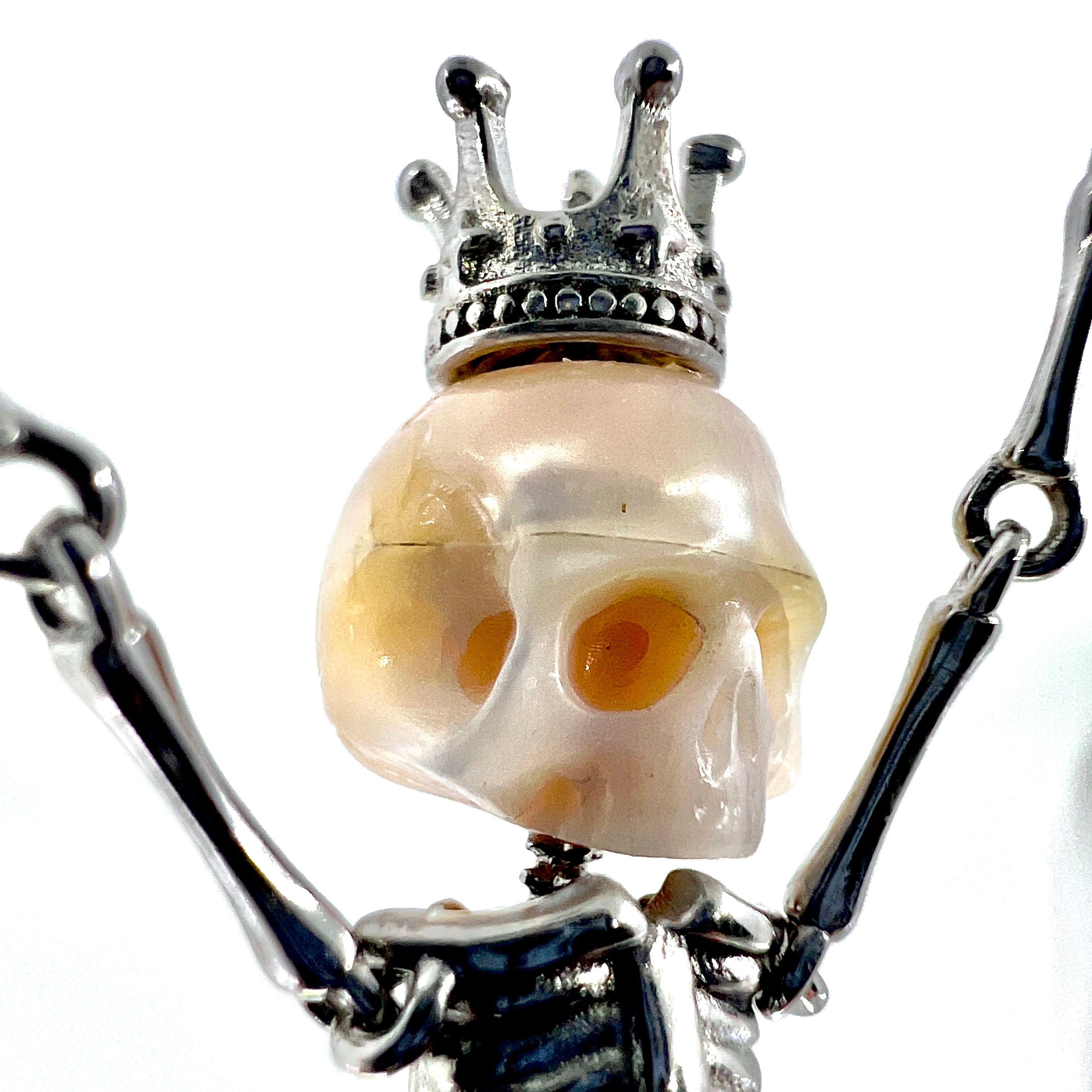 Pendant - 925 Sterling Silver Hand Carved Skull Pearl Mermaid Skeleton Face