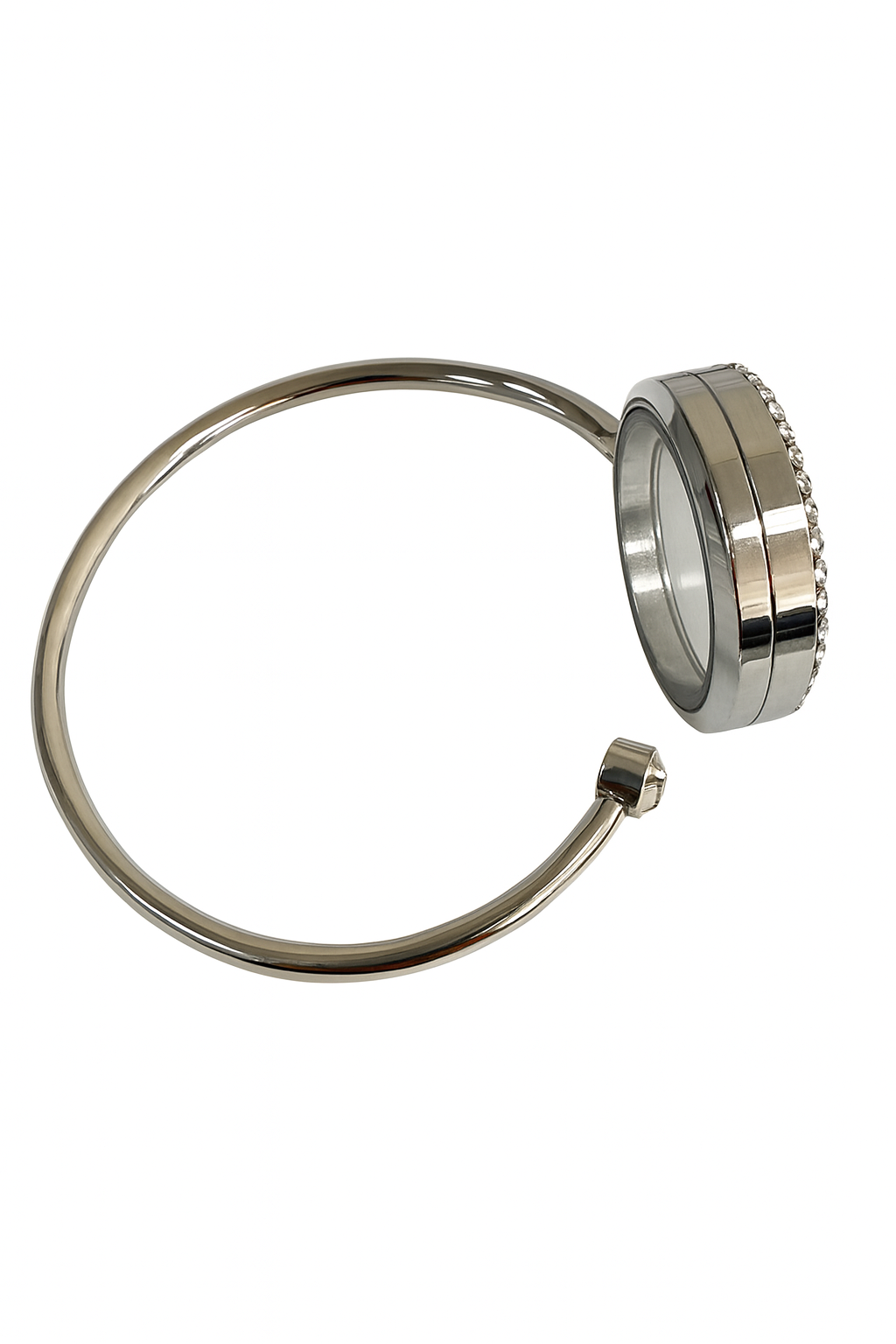 Glass Locket Bracelet Twist Off - 30mm Round Rhinestone Stainless Steel