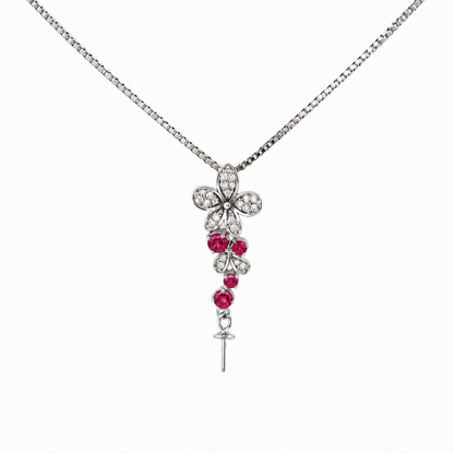 DIY Mount Pendant - 925 Sterling Silver  Pink Flower Cascading Dangle Mount