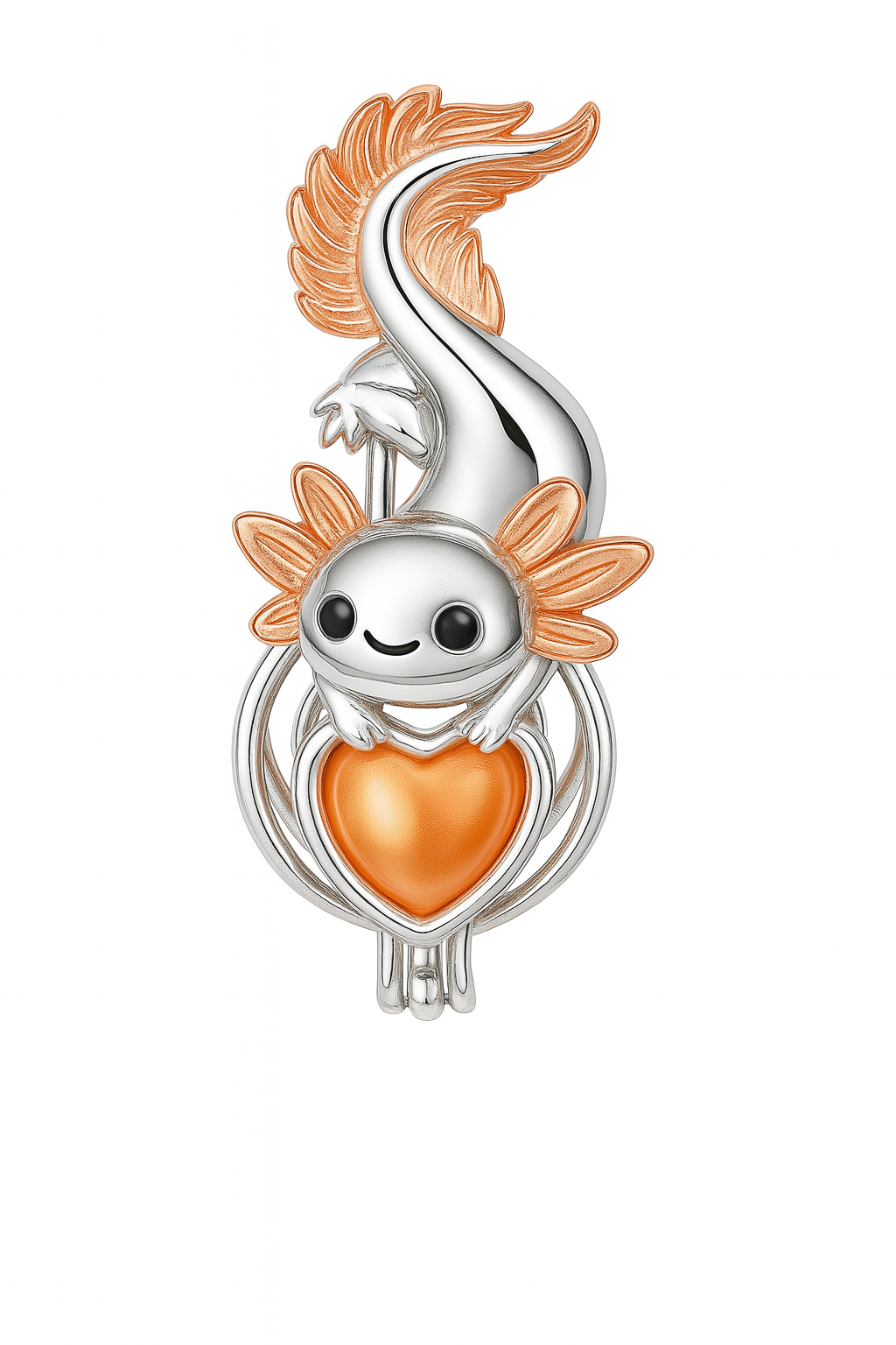 Cage Pendant - 925 Sterling Silver Flying Axolotl Love Cage Pendant