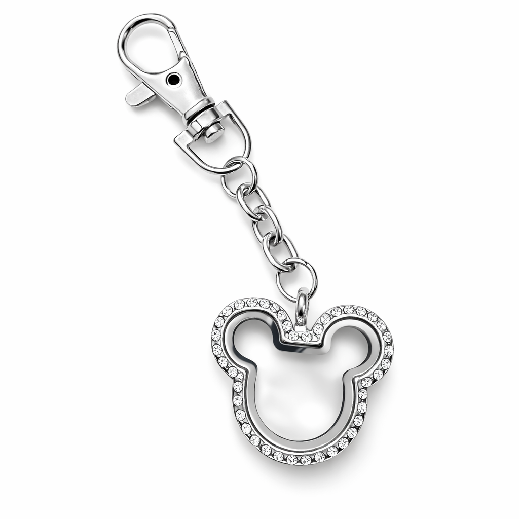 Glass Locket Key/Purse/Backback Dangle Magnetic - 30mm  Mouse Rhinestone