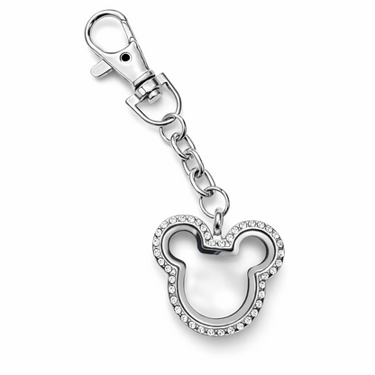 Glass Locket Key/Purse/Backback Dangle Magnetic - 30mm  Mouse Rhinestone