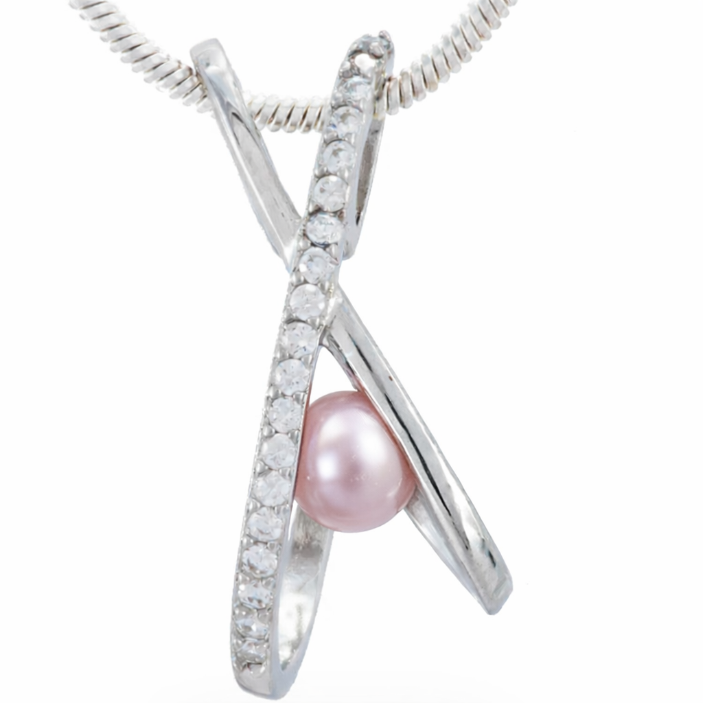 DIY Mount Pendant - 925 Sterling Silver X Rhinestone Floating Pearl