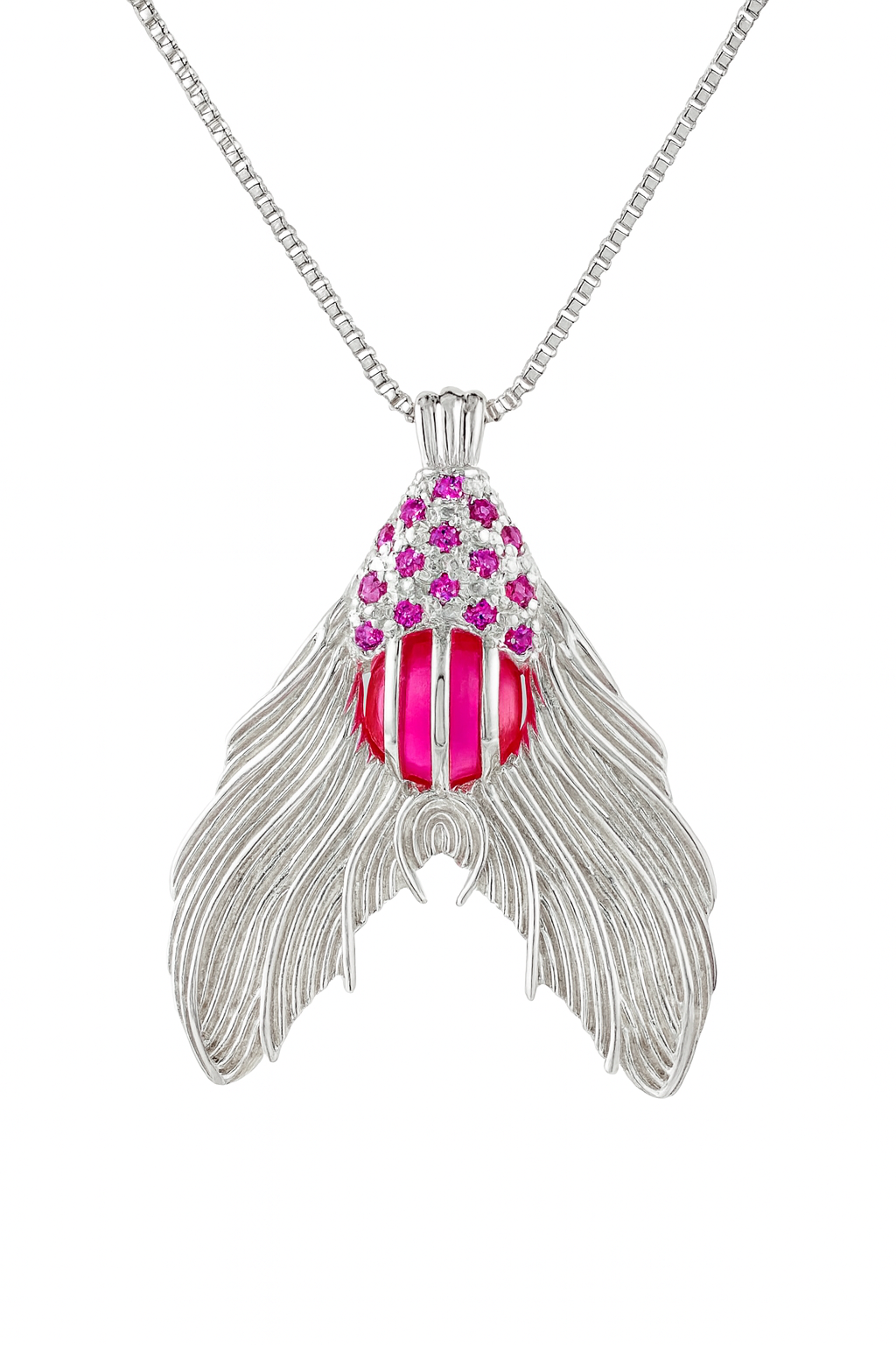 Cage Pendant 925 Sterling Silver - Mermaid Tail w/pink rhinestones