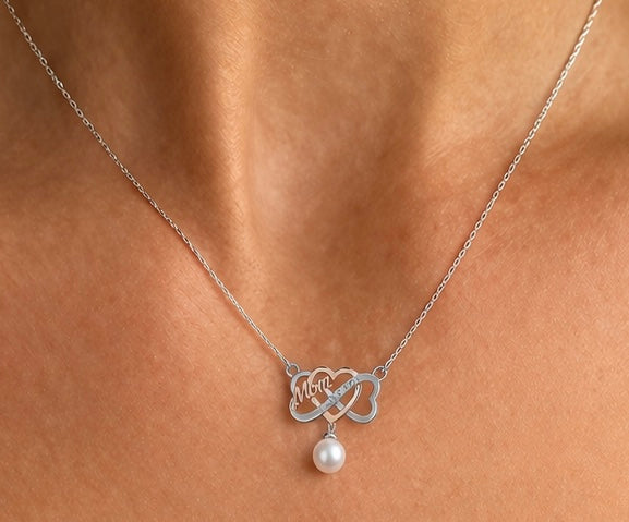 DIY Mount Pendant w/chain attached .925 Mom Infinity Heart I Love You