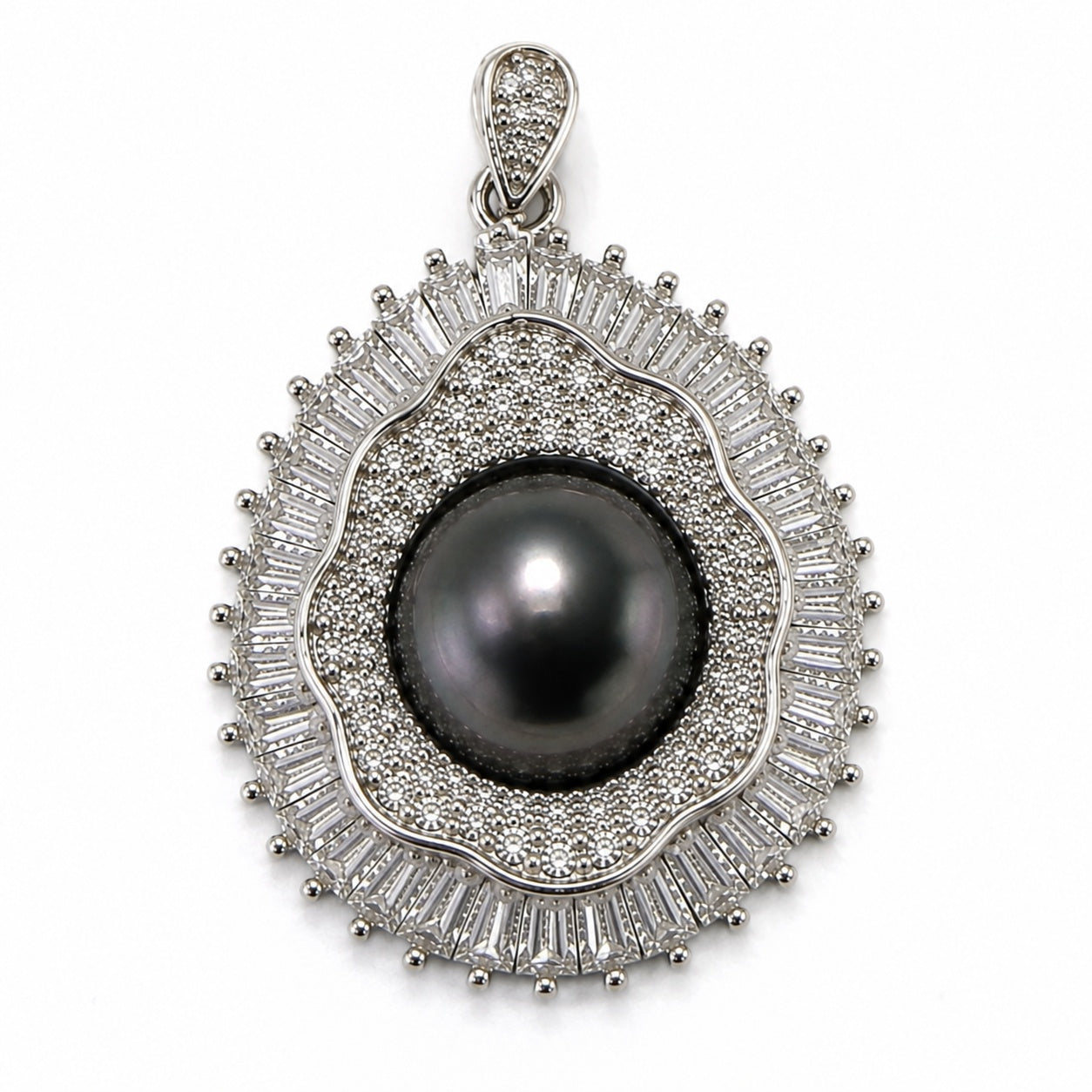 DIY Mount Pendant - 925 Sterling Silver Luxurious Baguette Halo Radiance Statement Piece