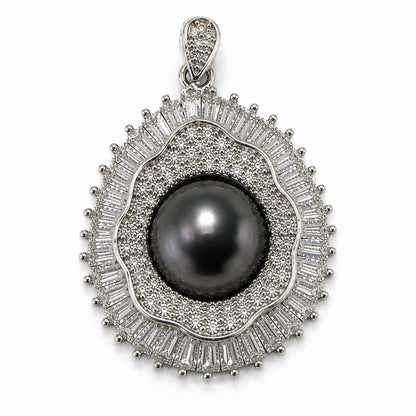 DIY Mount Pendant - 925 Sterling Silver Luxurious Baguette Halo Radiance Statement Piece