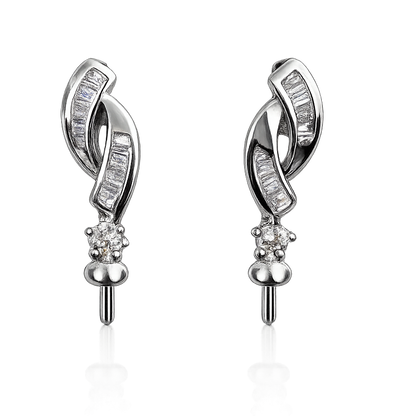 DIY Mount Earrings - 925 Sterling Silver Swirl ribbon baguette rhinestone dangle