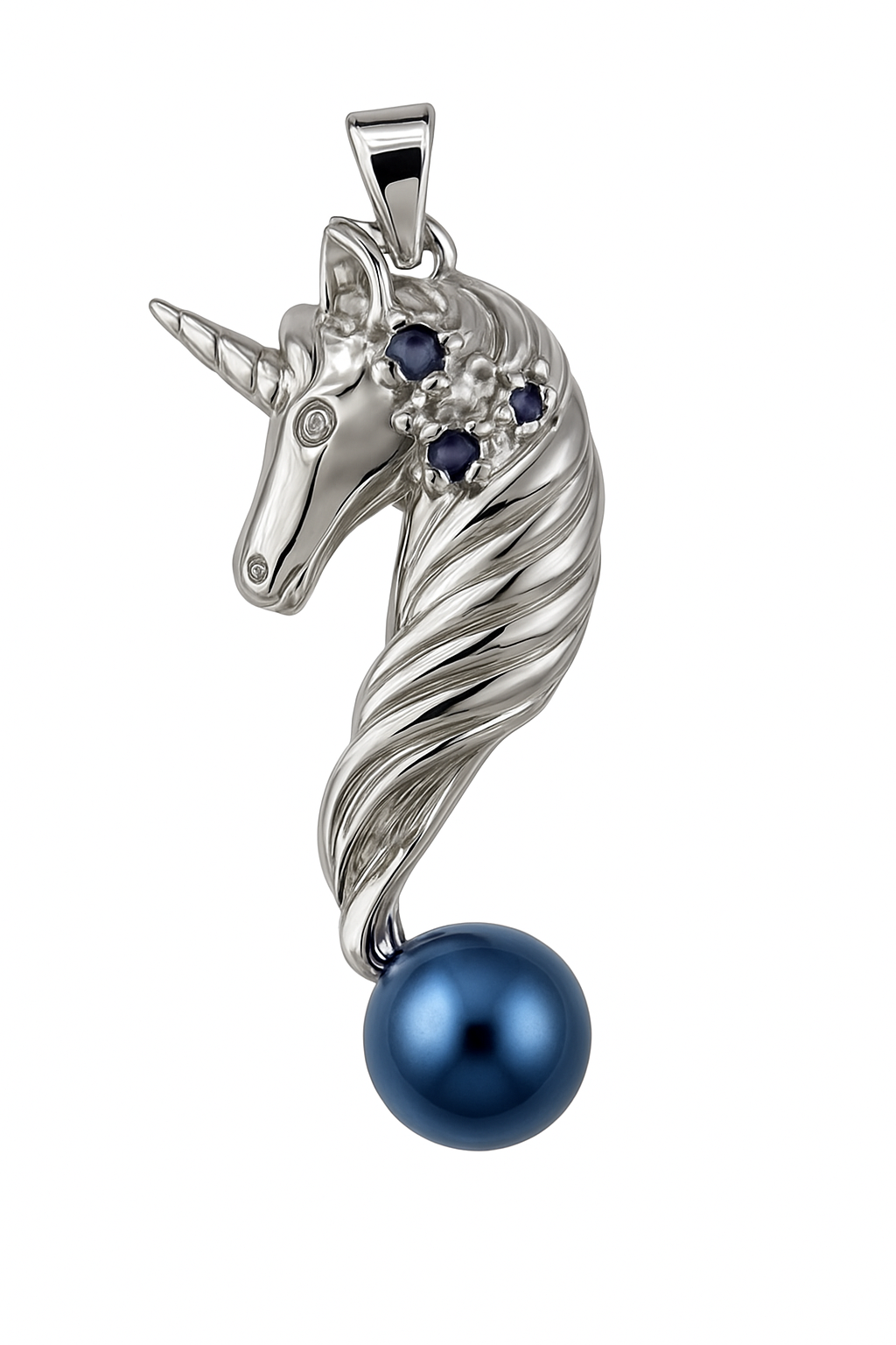 Mount Pendant .925 Sterling Silver Unicorn Rhinestone Flower Petals