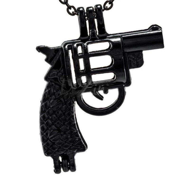 Colgante Jaula Pistola Plateada Negra