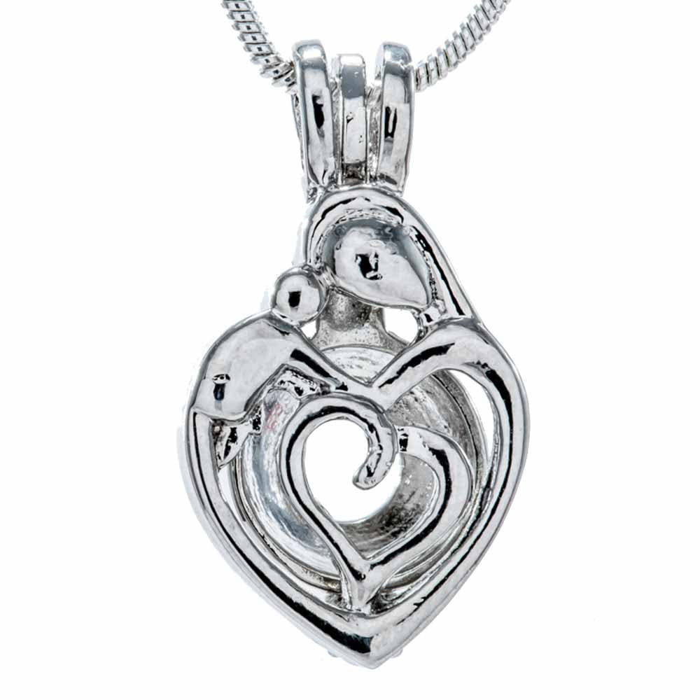 Cage Pendant Silver Plated - Mother Child Heart