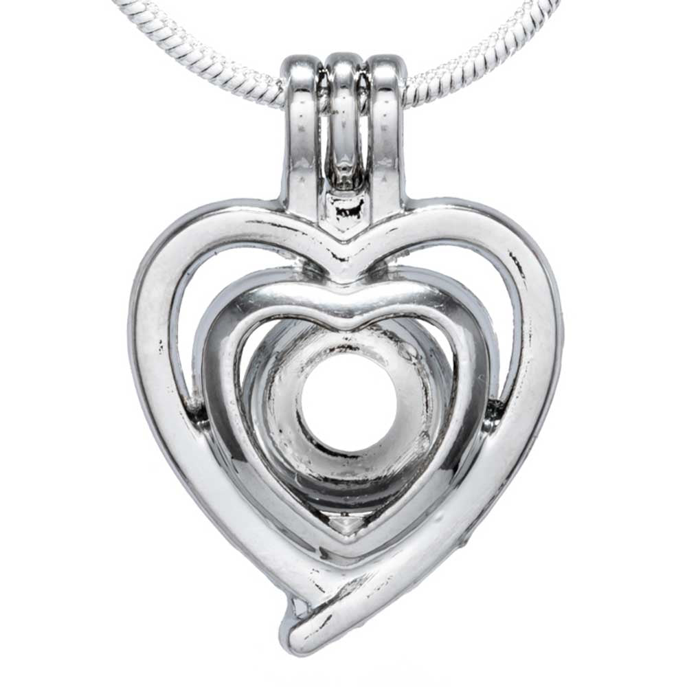 Cage Pendant Silver Plated - Double Heart