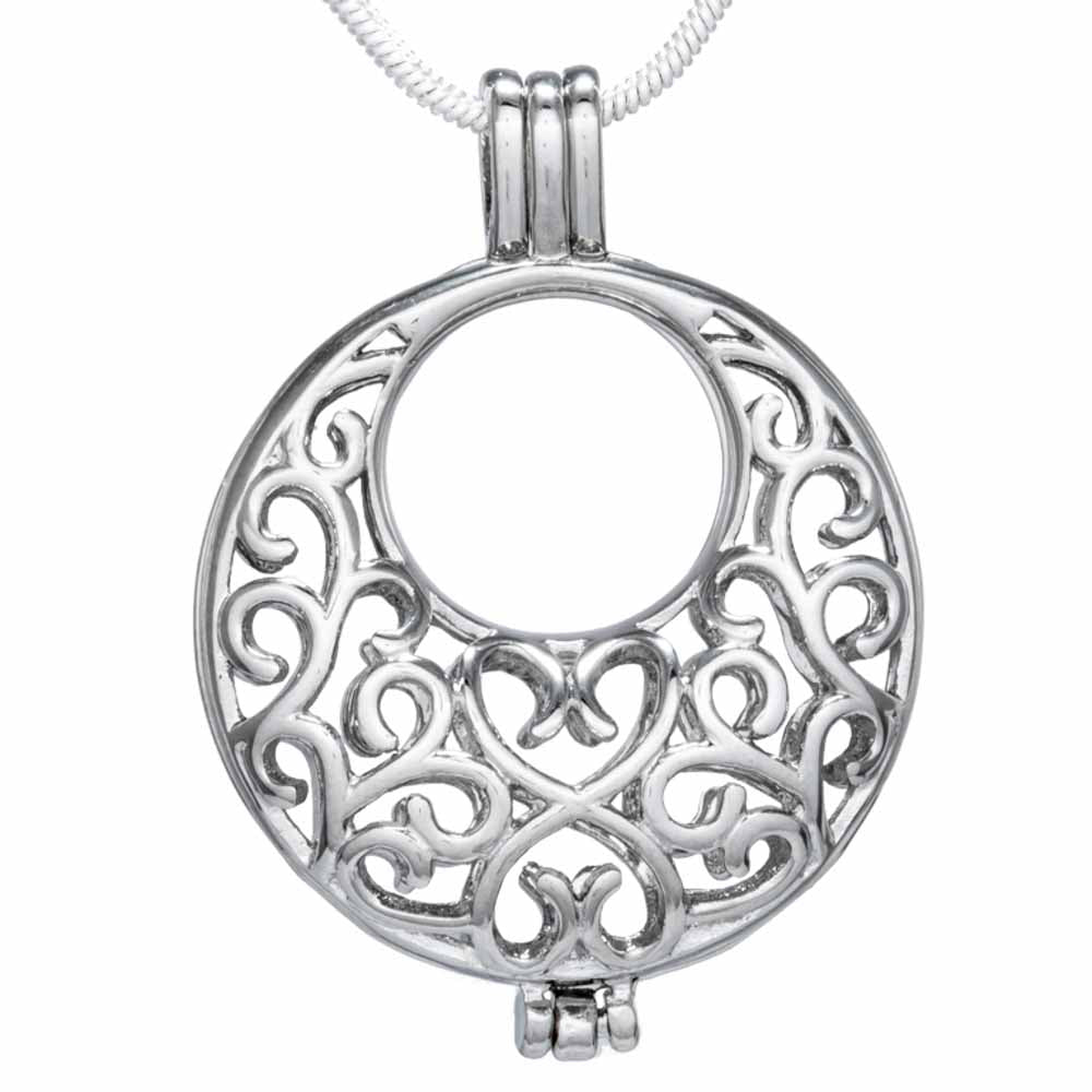 Cage Pendant Silver Plated - Half Moon Circle Arch Swirl Hearts