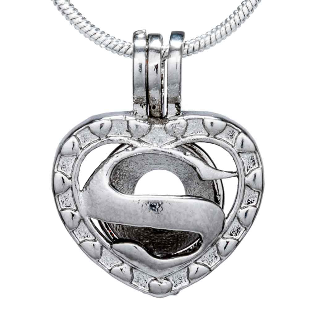 Cage Pendant Silver Plated - S Heart Clear Rhinestones