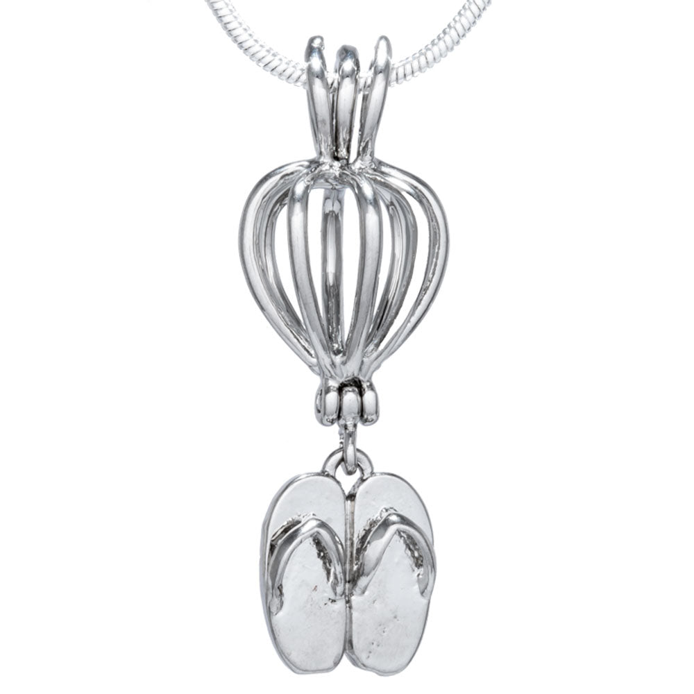 Cage Pendant Silver Plated - Sandals Flip Flops Dangle Hot Air Balloon