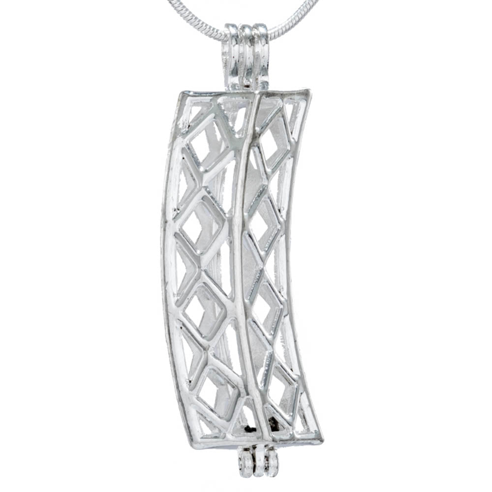 Cage Pendant Silver Plated - Curved Diamond Cylinder
