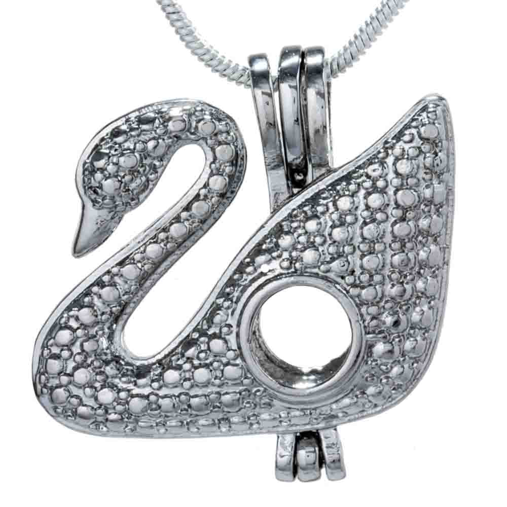 Cage Pendant Silver Plated - Single Pearl Swan