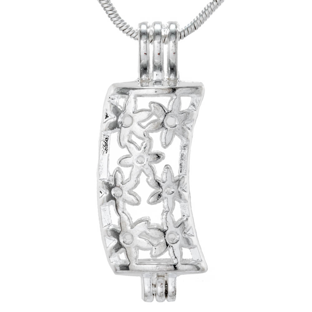 Cage Pendant Silver Plated - Flower Cylinder