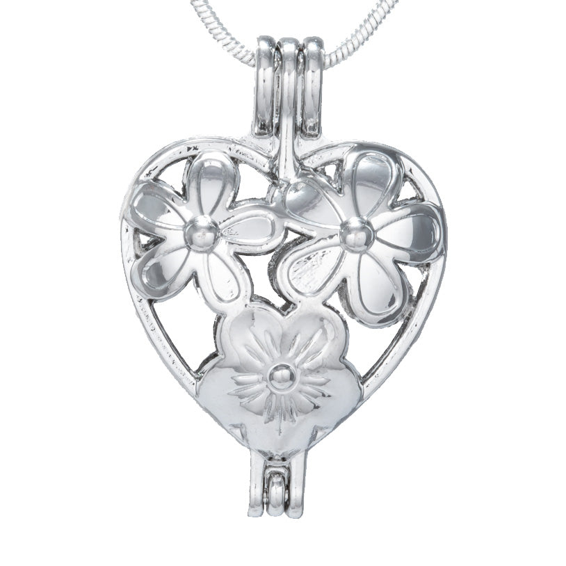Cage Pendant Silver Plated - Heart Flower
