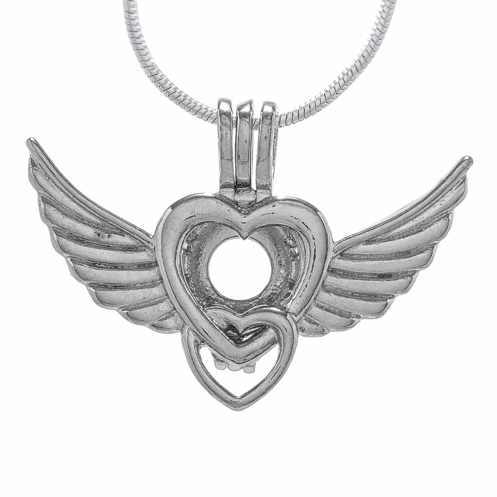 Cage Pendant Silver Plated - Double Heart Wings