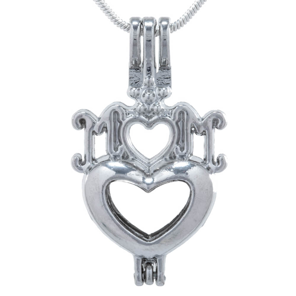 Cage Pendant Silver Plated - Mom Heart 1”x 1 ¼”