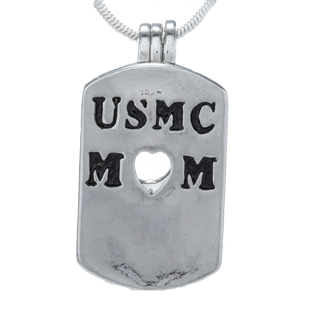 Colgante de jaula chapado en plata USMC Mom Heart