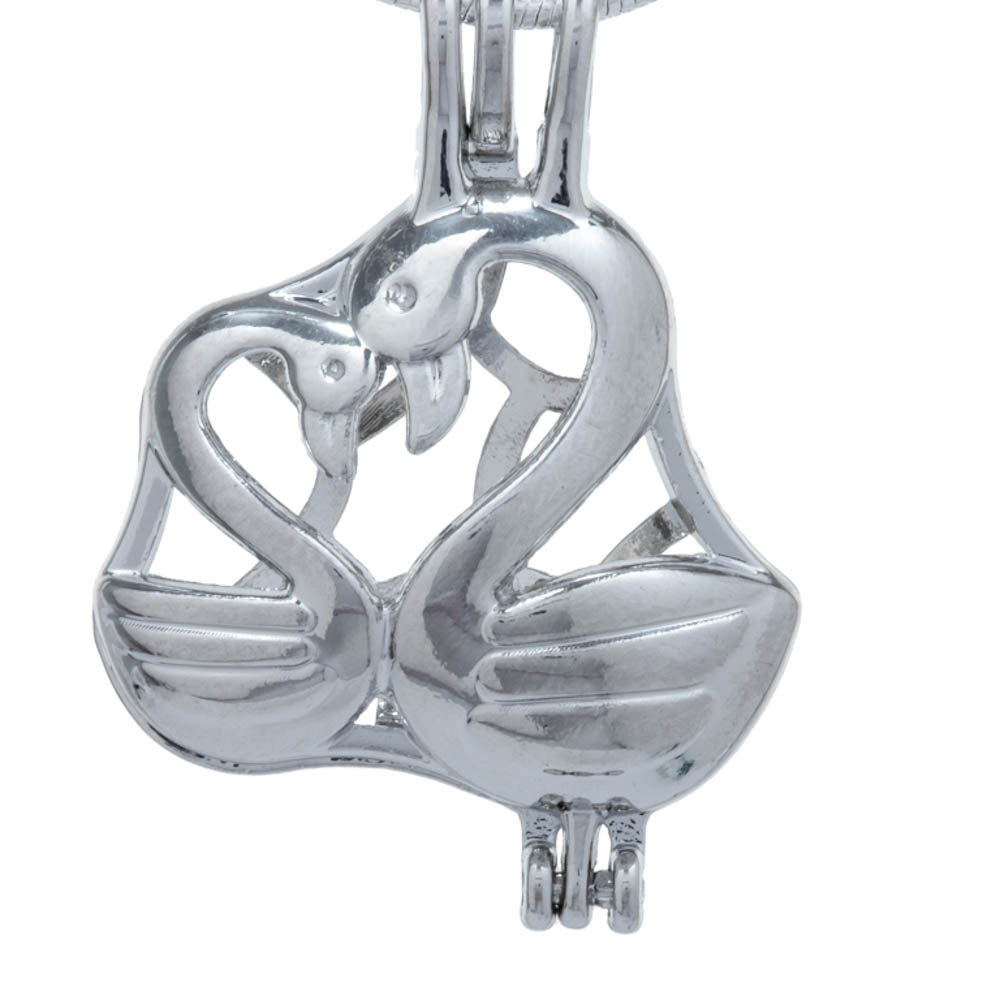 Cage Pendant Silver Plated - Mom Baby Swans