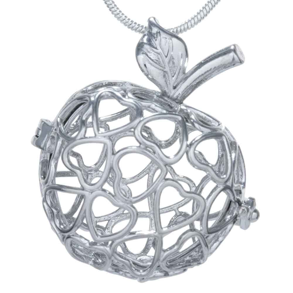 Colgante de jaula corazón de manzana grande chapado en plata (capacidad para 8-10 perlas)