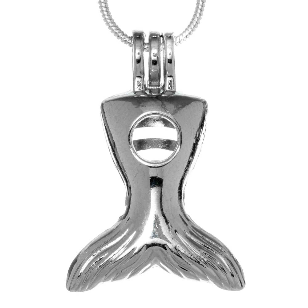 Cage Pendant Silver Plated - Whale Tail Mermaid Tail
