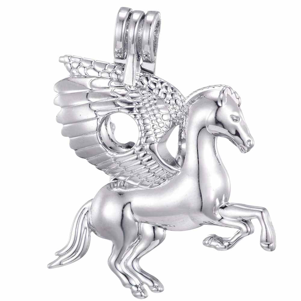 Cage Pendant Silver Plated - Pegasus Mythical Stallion Horse Wings