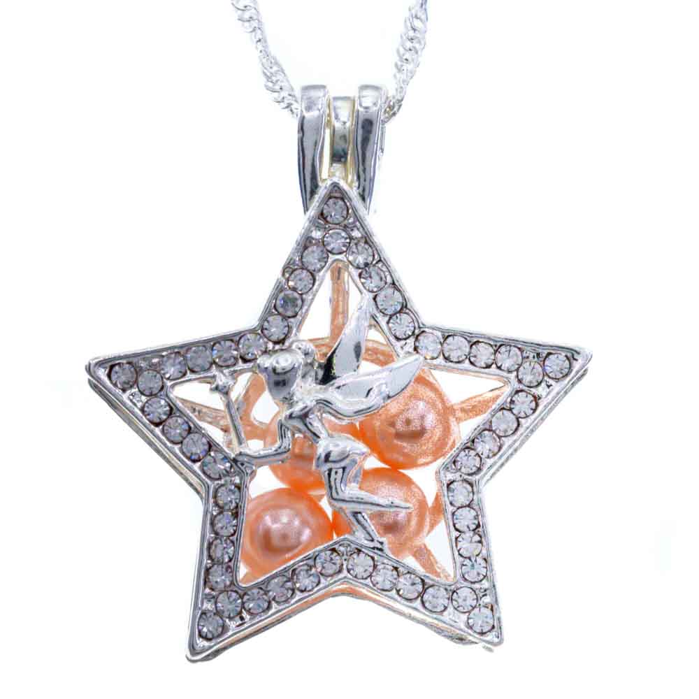 Cage Pendant Silver Plated - Fairy Rhinestone Star with Beads