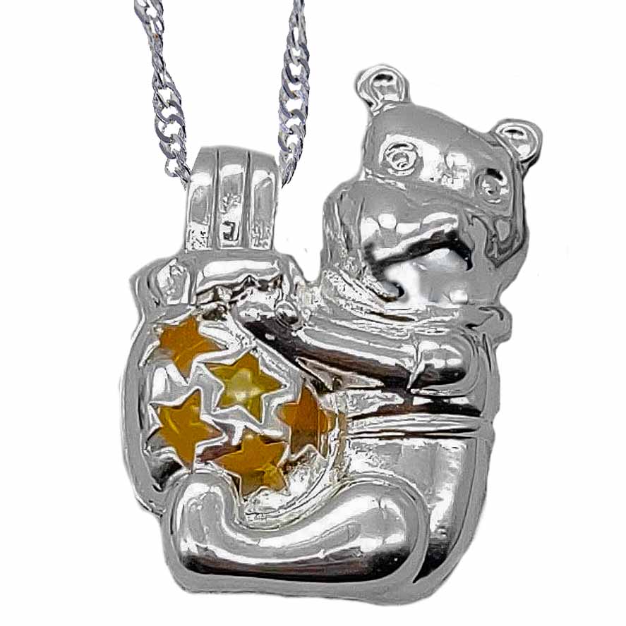 Cage Pendant Silver Plated - Bear with Honey Pot